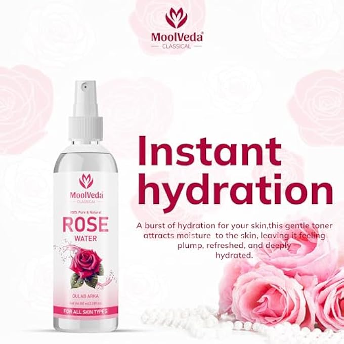 Moolveda PREMIUM ROSE WATER(GULAB JAL) /FACE TONER | ALCOHOL FREE | CLEANSES, HYDRATES & MOISTURISES SKIN | BALANCES & RESTORES SKIN'S PH LEVELS | FOR ALL SKIN TYPES, 100ML - Image 3